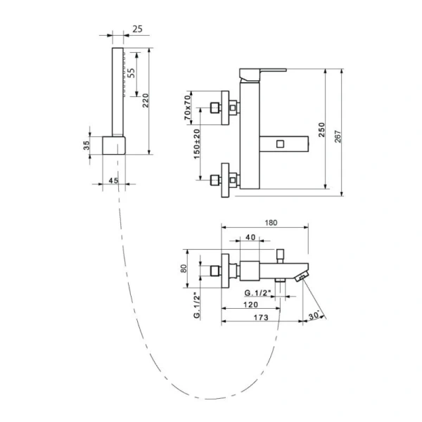 Смеситель для ванны Migliore Kvant с душем 18772 (детальная фотография), для ванны