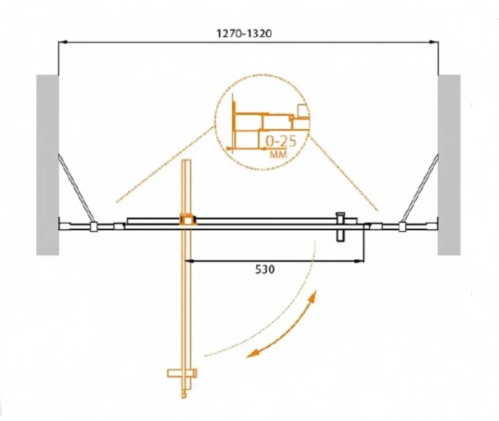 Душевая дверь в нишу Cezares Molveno 130 см прозрачное стекло MOLVENO-BA-12-80+50-C-Cr-IV (детальная фотография), современные, hi-tech