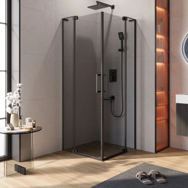 Душевой уголок Cezares Slider 80х80 см стекло серое профиль черный SLIDER-A-2-70/80-GRIGIO-NERO (детальная фотография)