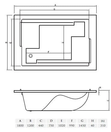 Ванна акриловая Vayer Coral 180 х 120 см Гл000006812 (детальная фотография), акриловые