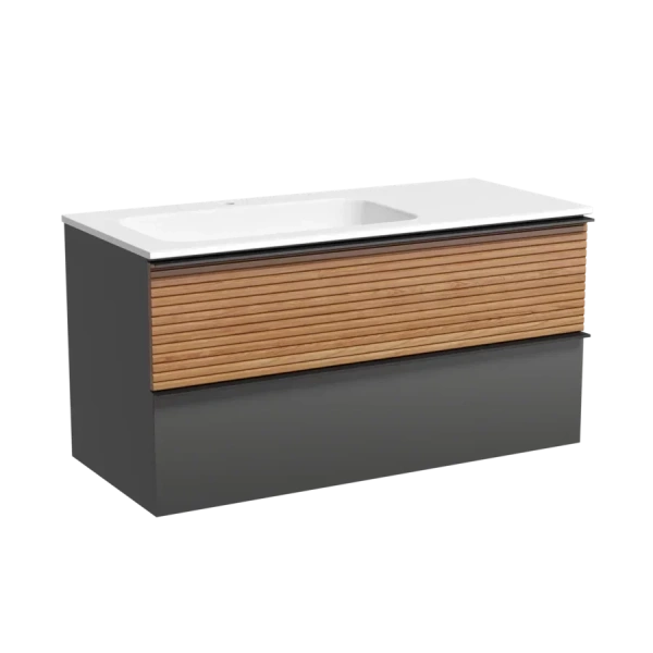 Тумба под раковину подвесная Sancos Delta 100 см левая дуб красный/графит DL100LGR (детальная фотография)