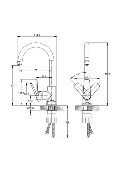 Смеситель для кухни Cersanit Moduo сатин 68222 (детальная фотография), для кухни