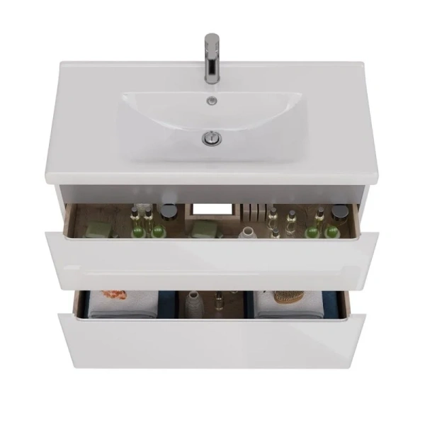 Тумба под раковину подвесная Lemark Buno 100 см белый глянец LM04B100T (детальная фотография), моноблок