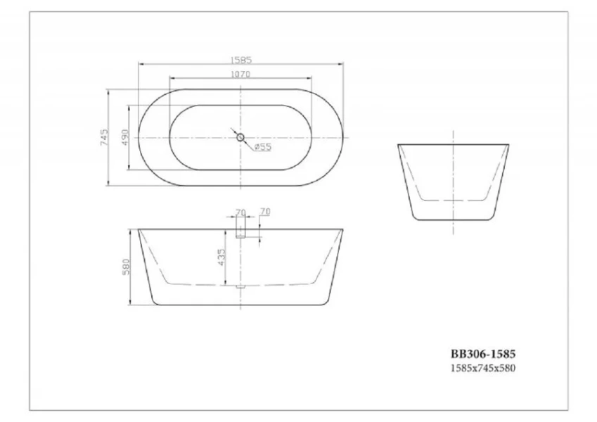 Ванна акриловая BelBagno 160х75 см отдельностоящая BB306-1585 (детальная фотография), акриловые