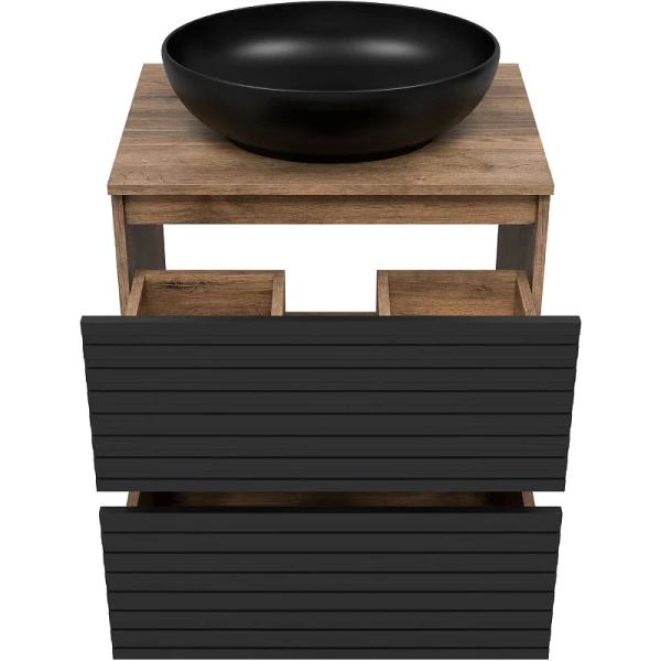 Тумба под раковину напольная Brevita Dakota 70 см дуб галифакс олово, черный кварц DAK-07070-19/02-2Я (детальная фотография), напольная, пристенная