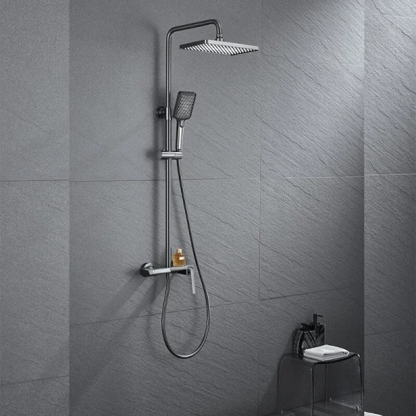 Душевая стойка Black&White Universe оружейная сталь 5015MG (детальная фотография), с тропическим душем