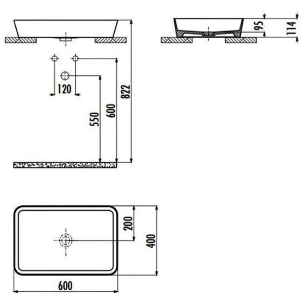 Раковина Creavit Loop 60 см прямоугольная LP060-00CB00E-0000 (детальная фотография), современные, hi-tech