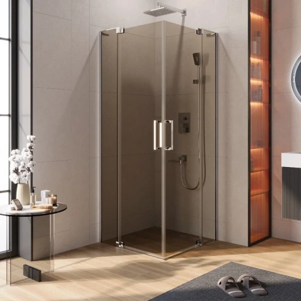 Душевой уголок Cezares Slider 90x90 см стекло бронзовое профиль хром SLIDER-A-2-80/90-BR-Cr (детальная фотография)