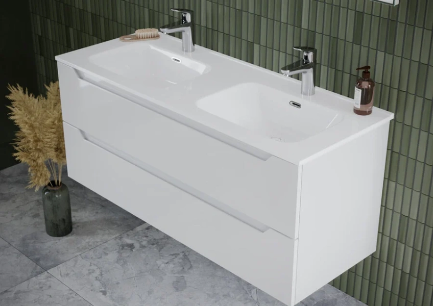 Тумба под раковину подвесная Sancos Norma 2.0 120 см белый глянец NR2.0120-2W (детальная фотография), современная, hi-tech