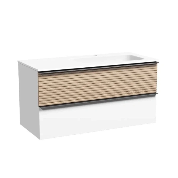 Тумба под раковину подвесная Sancos Delta 100 см правая дуб светлый/белая DL100RW (детальная фотография)