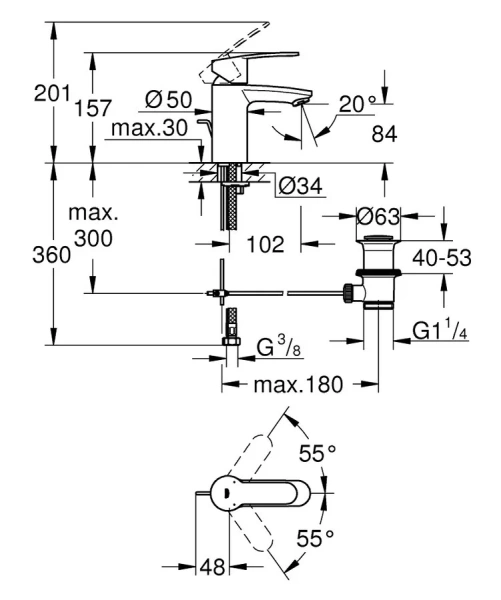 Смеситель для раковины Grohe Eurostyle Cosmopolitan 335522 (детальная фотография), для раковины
