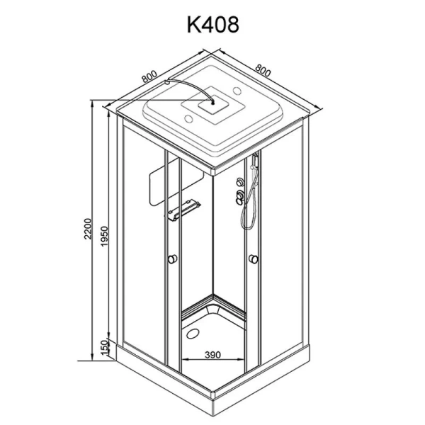 Душевая кабина Deto K 80x80 см с крышей K408S (детальная фотография), квадратные