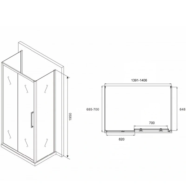 Душевой уголок Abber Schwarzer Diamant 140х70 см профиль черный AG30140BH-S70B-S70B (детальная фотография), прямоугольные