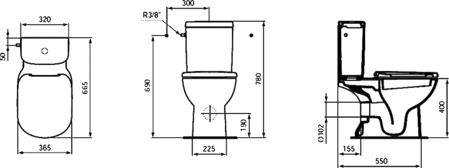 Чаша для унитаза-компакта Ideal Standard Tempo для монтажа с бачком, белая T331201 (детальная фотография), белые