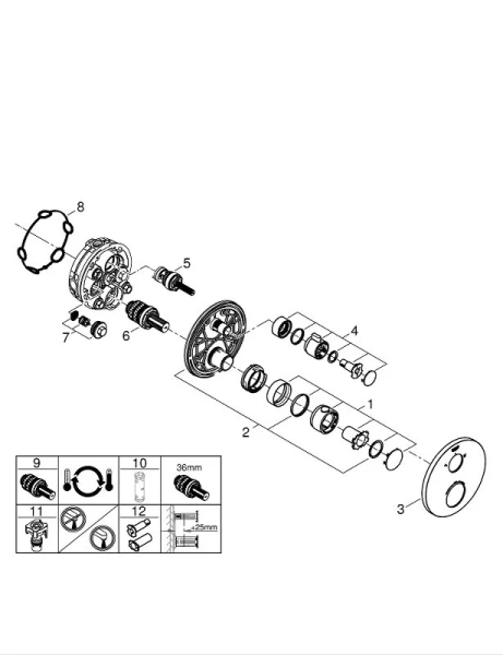 Смеситель для душа Grohe Grohtherm без излива 24077000 (детальная фотография), с термостатом