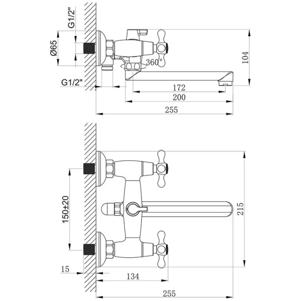Смеситель для ванны Lemark Standard универсальный LM2113C (детальная фотография), для ванны