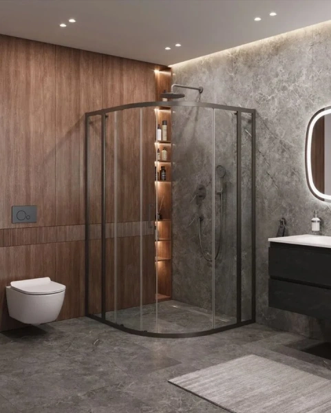 Душевой уголок Cezares Molveno 120х110 см прозрачное стекло профиль оружейная сталь MOLVENO-RH-11-120/110-C-GM-IV (детальная фотография), современные, hi-tech