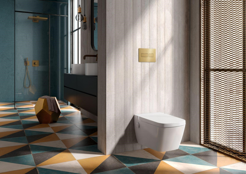 Клавиша смыва Tece TECEsolid латунь с текстурой ромбы 9240436 (детальная фотография), слив эконом-стандарт с двумя клавишами