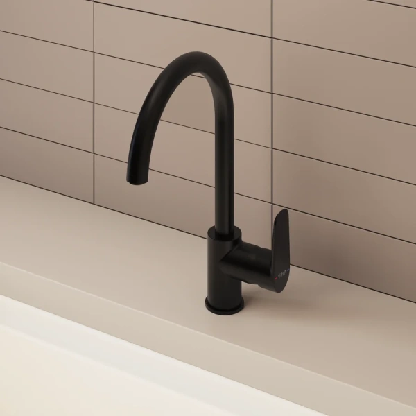 Смеситель для кухни VitrA Flow Soft черный матовый A4341936EXP (детальная фотография), из латуни, округлая форма