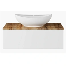 Тумба под раковину подвесная Misty Ива 90 см белый/дуб вотан