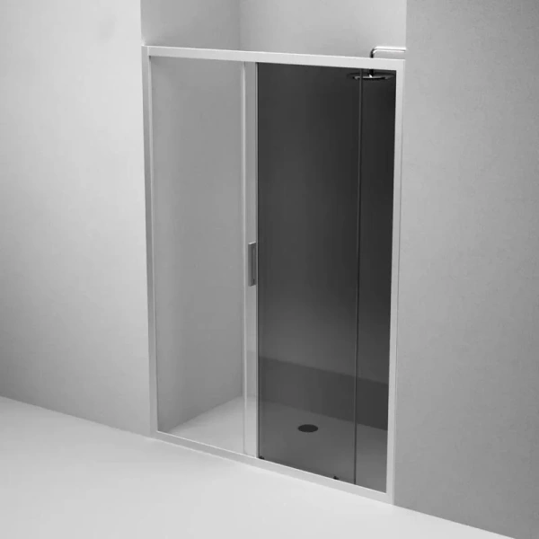 Душевая дверь в нишу AM.PM Gem Solo 140 см профиль хром стекло тонированное W90G-140-1-195MG (детальная фотография), недорогие, в нишу, стеклянные