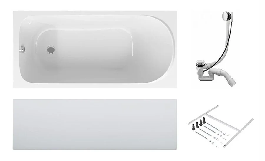 Ванна акриловая AM.PM Sense 150х70 см с каркасом и сливом-переливом W75A-150-070W-KL (детальная фотография), 150x70 см