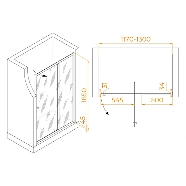 Душевая дверь в нишу RGW Passage PA-02 NEW 120 см профиль хром, стекло прозрачное 41080212-11 (детальная фотография), современные, hi-tech