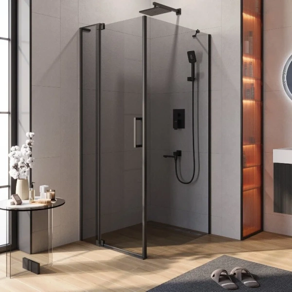 Душевой уголок Cezares Slider 80x100 см стекло серое профиль черный SLIDER-AH-1-100-70/80-GRIGIO-NERO (детальная фотография)