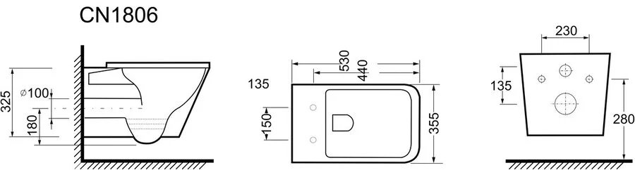 Унитаз подвесной Ceramica Nova Cubic безободковый CN1806 (детальная фотография), современные, hi-tech