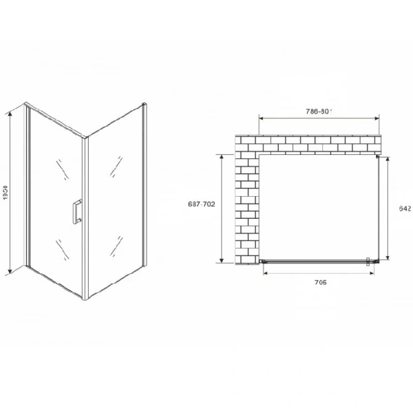 Душевой уголок Abber Sonnenstrand 80х70 см профиль черный AG04080B-S70B (детальная фотография), прямоугольные
