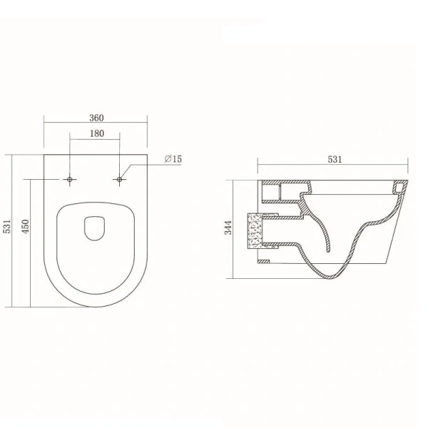 Унитаз подвесной Акватек Бетта безободковый AQ1253W-00 (детальная фотография), современные, hi-tech