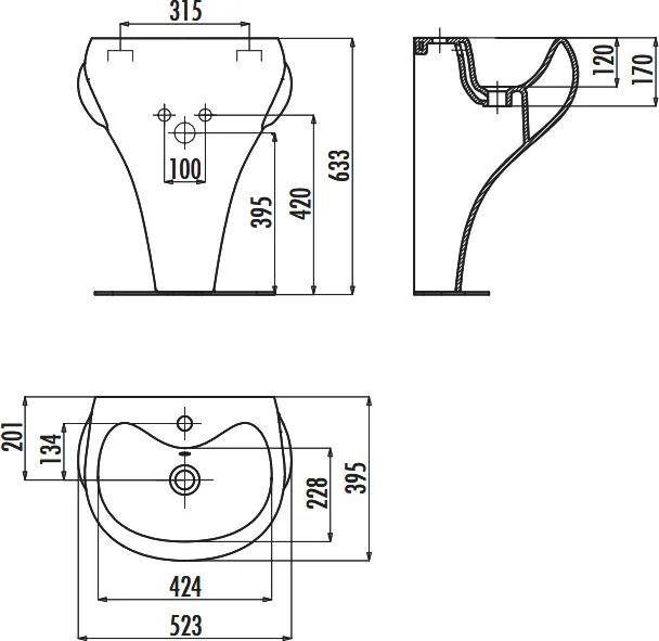 Раковина напольная Creavit Ducky 53 см белая синие ножки DC052-00CB00E-MA00 (детальная фотография), современные, hi-tech