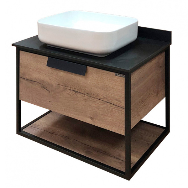 Тумба с раковиной подвесная Comforty Кёльн 75 см с черной столешницей (детальная фотография)