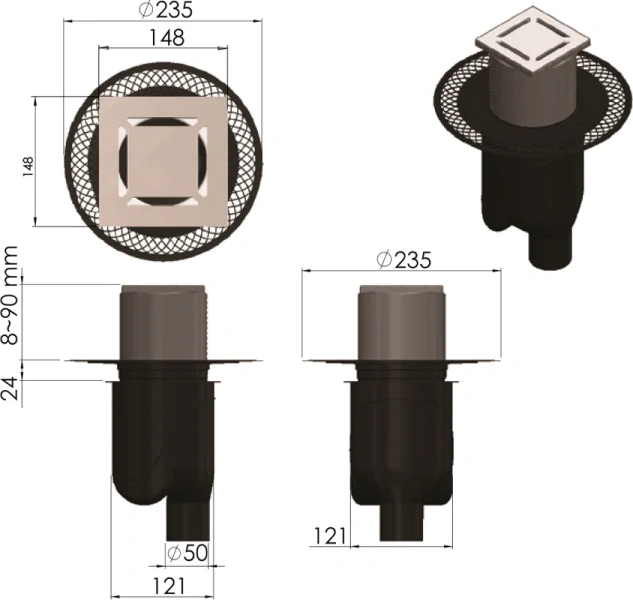 Душевой трап BERGES PLATZ Norma 15 см хром 091059 (детальная фотография), с мокрым затвором