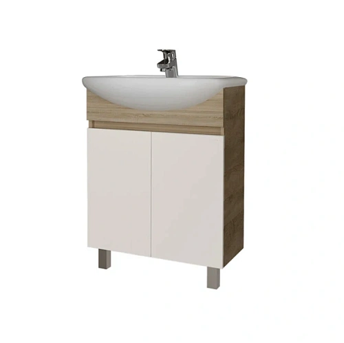 Тумба под раковину напольная Grossman Поло 59 см дуб сонома/белая - фото 1