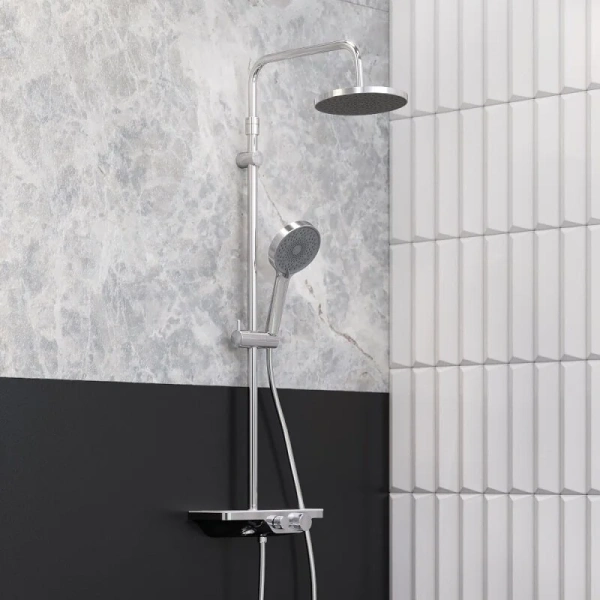 Душевая стойка Damixa Apollo 947730 со смесителем (детальная фотография), хром, черные