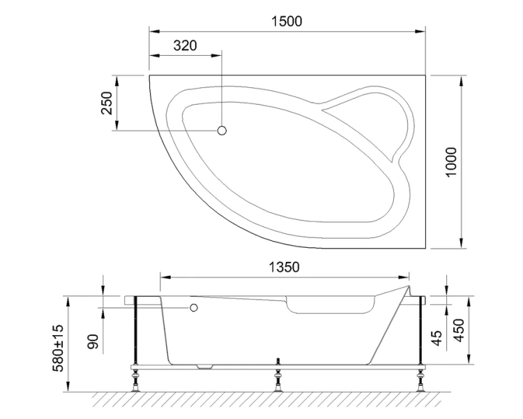 Акриловая ванна Royal Bath Alpine RB 819100 L/R 150 х 100 см RB819100L (детальная фотография), акриловые