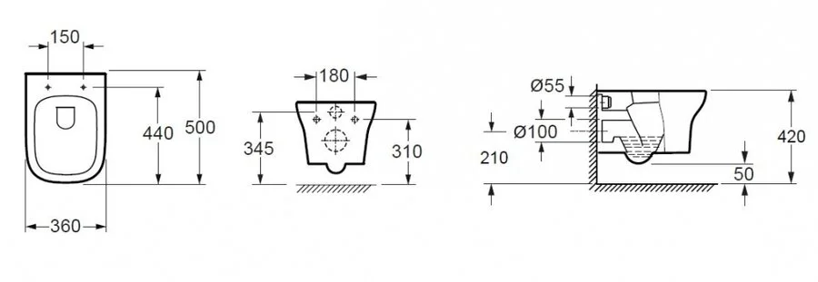 Унитаз подвесной Grossman ободковый GR-P3012 (детальная фотография), современные, hi-tech