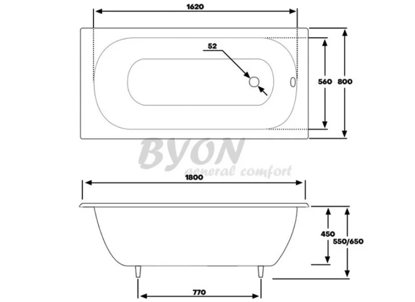 Чугунная ванна Byon 13M, 180 x 80 см, Ц0000139 (детальная фотография), чугунные
