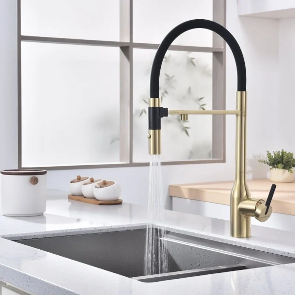 Смеситель для питьевой воды Paulmark Magneto One светлое золото Ma213188-LG (детальная фотография), высокие, из латуни, округлая форма, для питьевой воды с фильтром