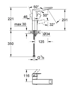 Смеситель для раковины Grohe Allure Brilliant 23112000 (детальная фотография), для раковины
