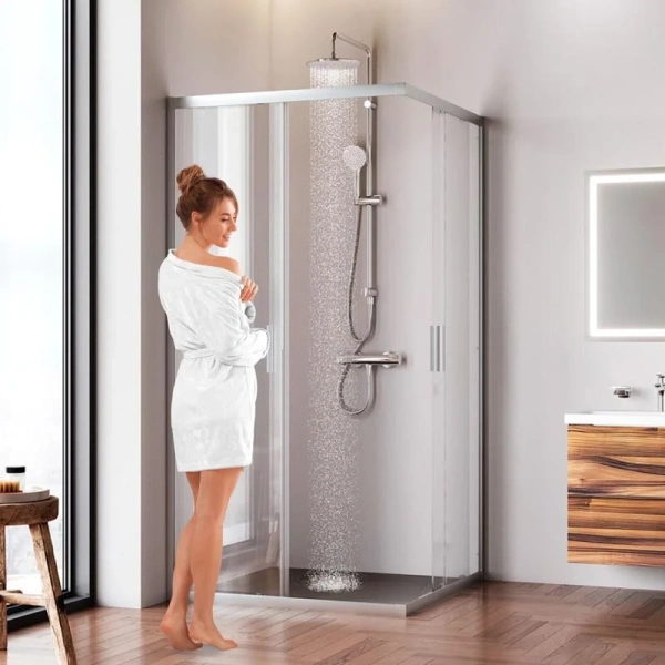 Душевой уголок Am.Pm Gem 100x100 см профиль хром матовый W90G-403-100100-MT (детальная фотография), сатин