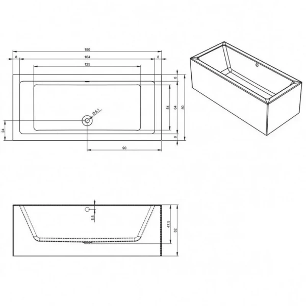 Акриловая ванна Riho Lugo Plug & Play B133015005/B133016005, 180 x 80 см, левая/правая, цвет белый (детальная фотография), современныe, hi-tech