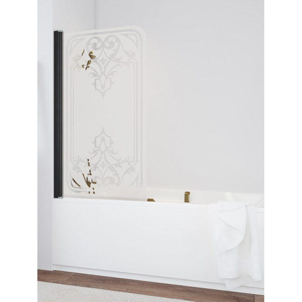 Душевая шторка на ванную рисунок прозрачный стекло матовое Vegas-glass EV 76 ARTDECO D1 L (детальная фотография), по запросу