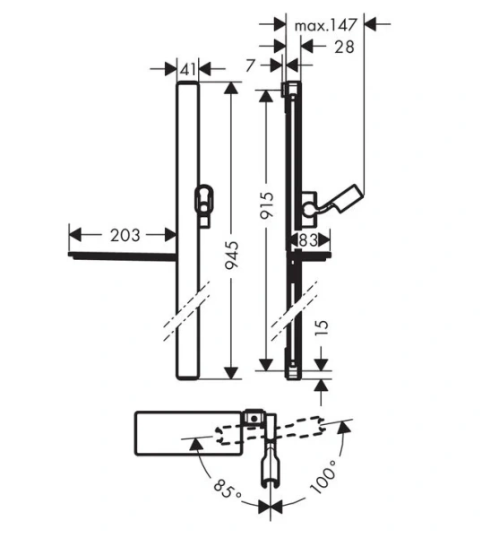 Штанга для душа Hansgrohe Unica хром 27640000 (детальная фотография), современные, hi-tech