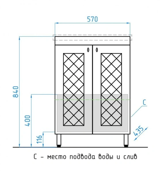 Тумба с раковиной напольная Style Line Канна ЛС-00000726 60 см с дверцами (детальная фотография), в наличии, по запросу