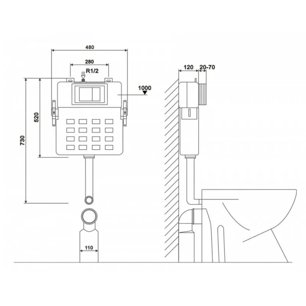 Бачок скрытого монтажа Abber для приставного унитаза AC0104 (детальная фотография), в наличии