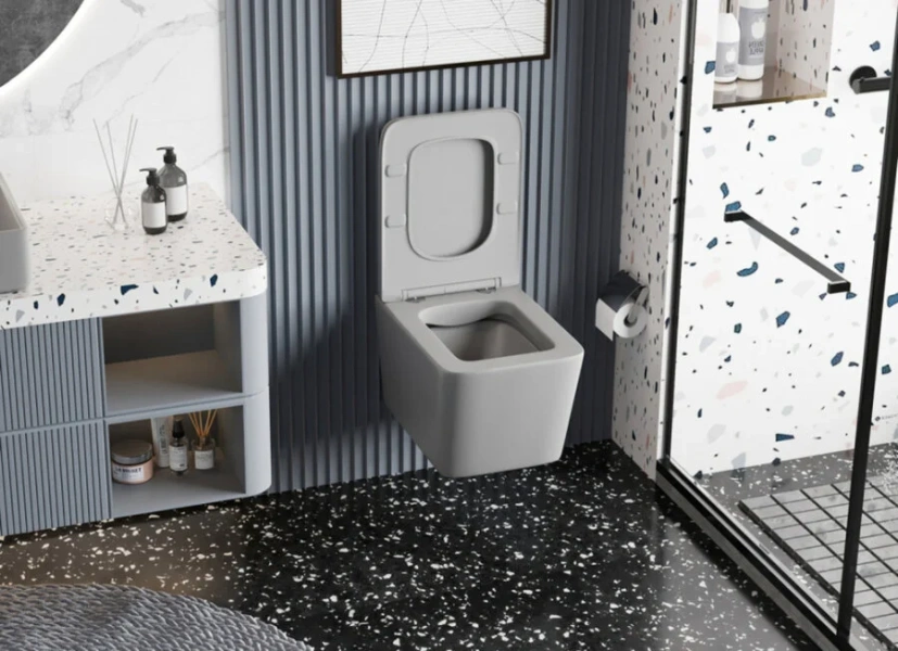 Унитаз подвесной Abber Rechteck серый матовый AC1201MG (детальная фотография), с микролифтом