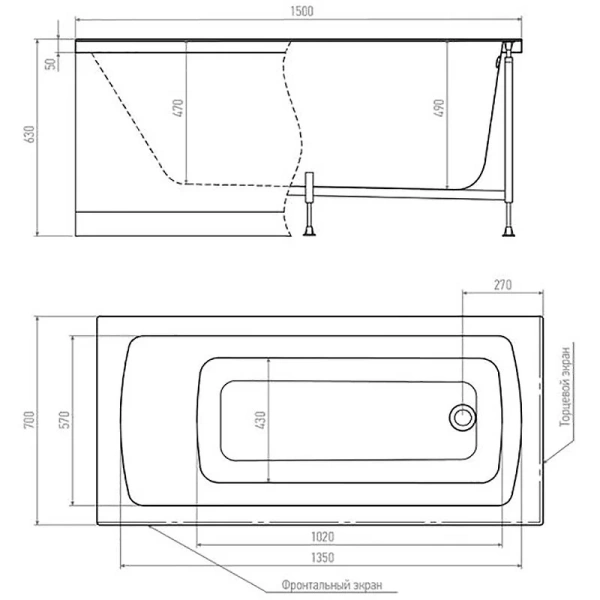 Ванна акриловая Timo Ritta 150x70 см белая RITTA1570 (детальная фотография), прямоугольные