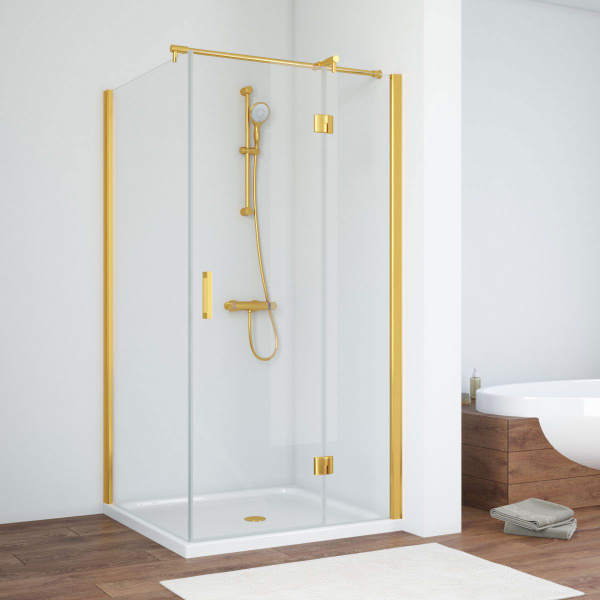 Душевой уголок профиль золотой стекло прозрачное Vegas-glass AFP-Fis TUR NOVO 100*80 09 01 R (детальная фотография)